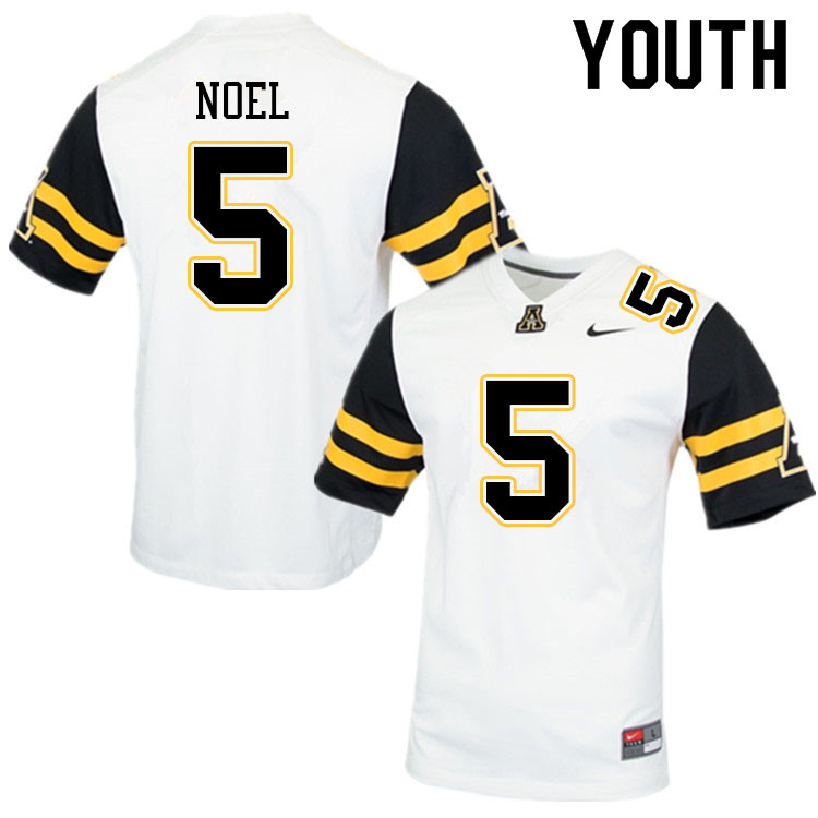 Youth #5 Nate Noel Appalachian State Mountaineers College Football Jerseys Sale-White - Click Image to Close